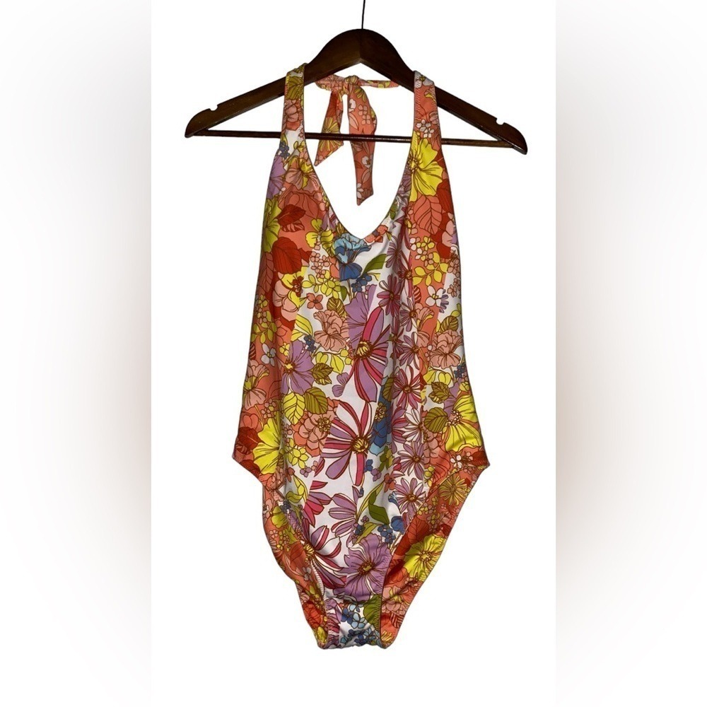 Sanctuary Reversible Floral Print Halter One Piece Swimsuit‎ Women L NWT
